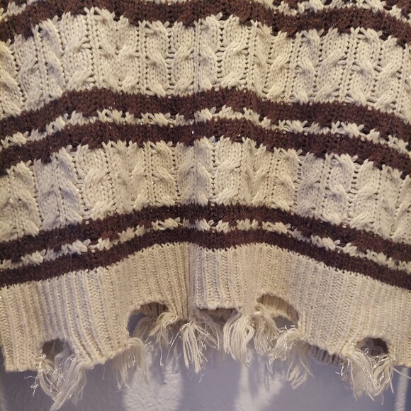 Cropped Striped Cable Knit Sweater Size S - Picture 6 of 10